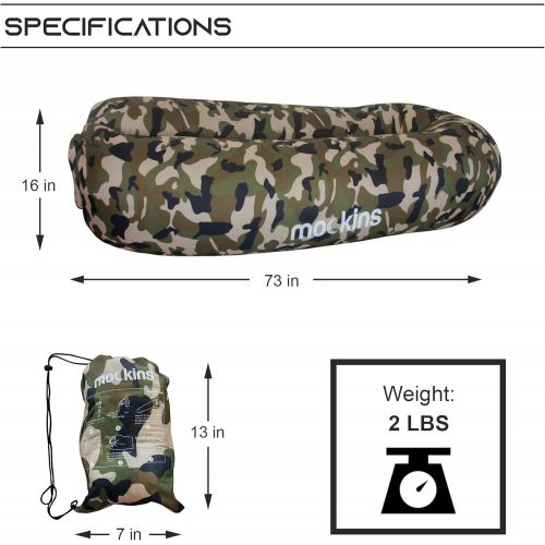  [아마존베스트]Mockins Camouflage Inflatable Lounger Hangout Sofa Bed with Travel Bag Pouch The Portable Inflatable Couch Air Lounger is Perfect for Music Festivals and Camping Accessories Inflat