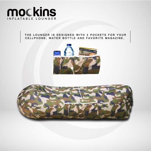  [아마존베스트]Mockins Camouflage Inflatable Lounger Hangout Sofa Bed with Travel Bag Pouch The Portable Inflatable Couch Air Lounger is Perfect for Music Festivals and Camping Accessories Inflat