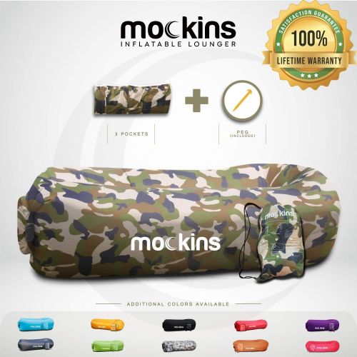  [아마존베스트]Mockins Camouflage Inflatable Lounger Hangout Sofa Bed with Travel Bag Pouch The Portable Inflatable Couch Air Lounger is Perfect for Music Festivals and Camping Accessories Inflat