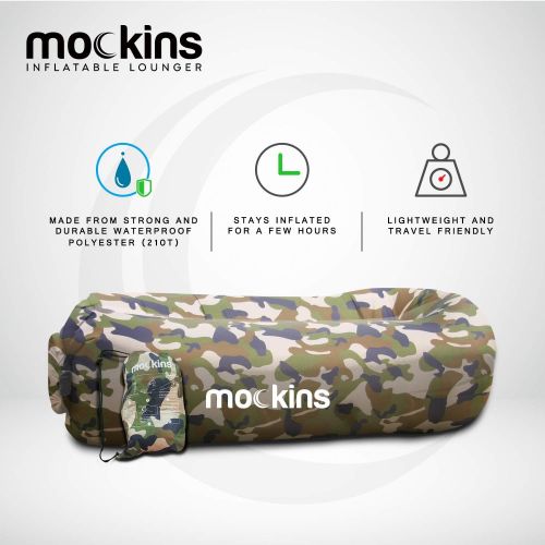  [아마존베스트]Mockins Camouflage Inflatable Lounger Hangout Sofa Bed with Travel Bag Pouch The Portable Inflatable Couch Air Lounger is Perfect for Music Festivals and Camping Accessories Inflat