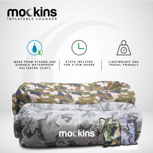  Mockins 2 Pack Blue Pink Inflatable Lounger Hangout Sofa Bed with Travel Bag Pouch The Portable Inflatable Couch Air Lounger is Perfect for Music Festivals and Camping Accessories