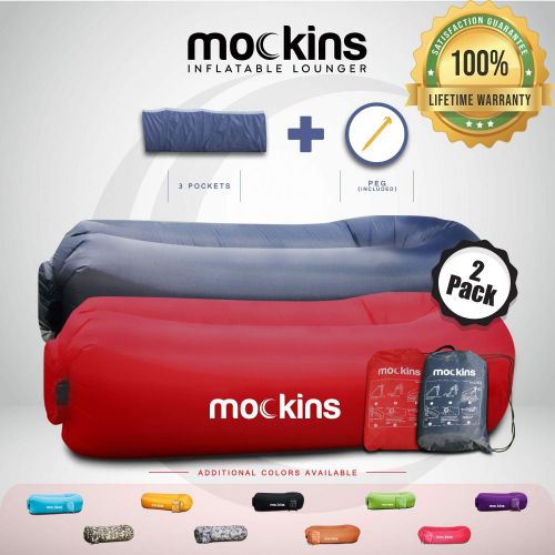  Mockins 2 Pack Blue Pink Inflatable Lounger Hangout Sofa Bed with Travel Bag Pouch The Portable Inflatable Couch Air Lounger is Perfect for Music Festivals and Camping Accessories