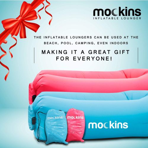  Mockins 2 Pack Blue Pink Inflatable Lounger Hangout Sofa Bed with Travel Bag Pouch The Portable Inflatable Couch Air Lounger is Perfect for Music Festivals and Camping Accessories