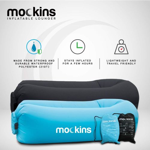  Mockins 2 Pack Blue Pink Inflatable Lounger Hangout Sofa Bed with Travel Bag Pouch The Portable Inflatable Couch Air Lounger is Perfect for Music Festivals and Camping Accessories