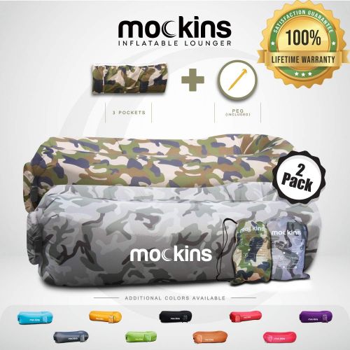  Mockins 2 Pack Blue Pink Inflatable Lounger Hangout Sofa Bed with Travel Bag Pouch The Portable Inflatable Couch Air Lounger is Perfect for Music Festivals and Camping Accessories