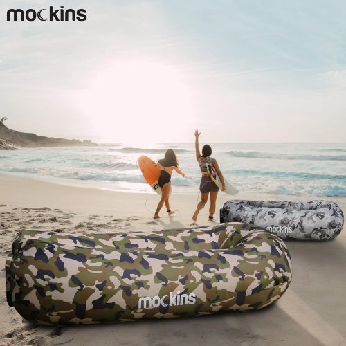  Mockins 2 Pack Blue Pink Inflatable Lounger Hangout Sofa Bed with Travel Bag Pouch The Portable Inflatable Couch Air Lounger is Perfect for Music Festivals and Camping Accessories