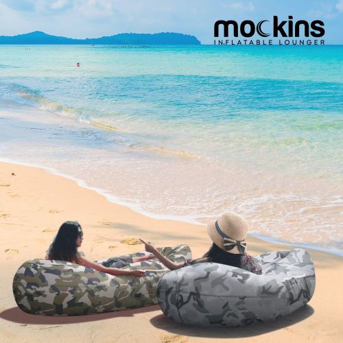  Mockins 2 Pack Blue Pink Inflatable Lounger Hangout Sofa Bed with Travel Bag Pouch The Portable Inflatable Couch Air Lounger is Perfect for Music Festivals and Camping Accessories