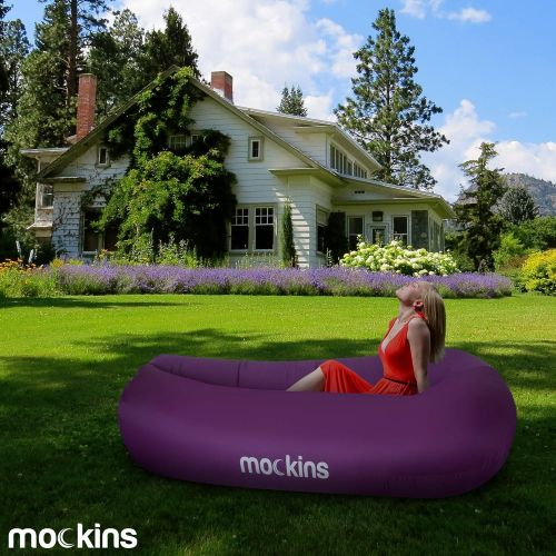  Mockins 2 Pack Blue Pink Inflatable Lounger Hangout Sofa Bed with Travel Bag Pouch The Portable Inflatable Couch Air Lounger is Perfect for Music Festivals and Camping Accessories