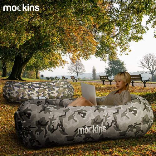  Mockins 2 Pack Blue Pink Inflatable Lounger Hangout Sofa Bed with Travel Bag Pouch The Portable Inflatable Couch Air Lounger is Perfect for Music Festivals and Camping Accessories