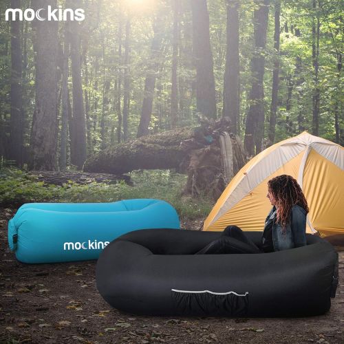  Mockins 2 Pack Blue Pink Inflatable Lounger Hangout Sofa Bed with Travel Bag Pouch The Portable Inflatable Couch Air Lounger is Perfect for Music Festivals and Camping Accessories