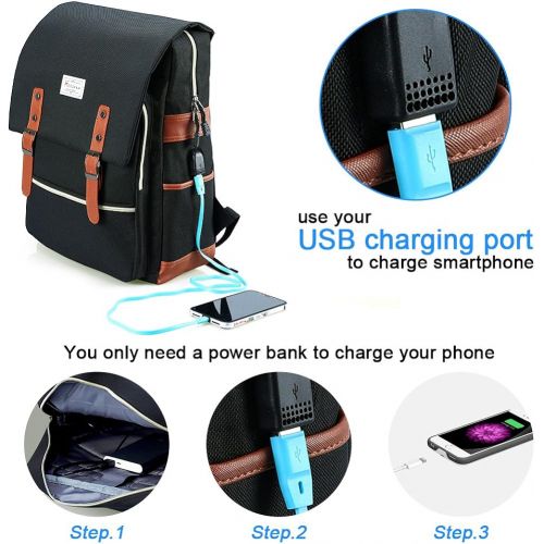  [아마존베스트]Modoker Vintage Laptop Backpack for Women Men,School College Backpack with USB Charging Port Fashion Backpack Fits 15 inch Notebook (Black)