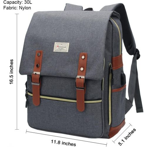  [아마존베스트]Modoker Vintage Laptop Backpack for Women Men,School College Backpack with USB Charging Port Fashion Backpack Fits 15 inch Notebook (Grey-Function Update)