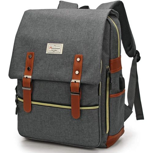  [아마존베스트]Modoker Vintage Laptop Backpack for Women Men,School College Backpack with USB Charging Port Fashion Backpack Fits 15 inch Notebook (Grey-Function Update)