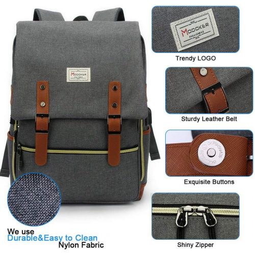  [아마존베스트]Modoker Vintage Laptop Backpack for Women Men,School College Backpack with USB Charging Port Fashion Backpack Fits 15 inch Notebook (Grey-Function Update)