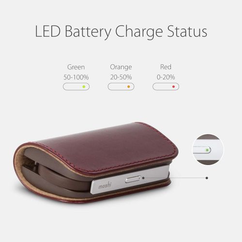  Moshi IonBank 3200 mAh Portable Charger with Built-in Lightning Cable (External Battery Power Bank) - Burgundy Red