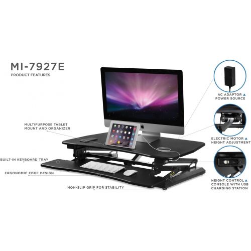  Mount-It! Electric Standing Desk Converter, Motorized Sit Stand Workstation, Ergonomic Height Adjustable Tabletop Desk, Black