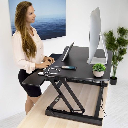  Mount-It! Electric Standing Desk Converter, Motorized Sit Stand Workstation, Ergonomic Height Adjustable Tabletop Desk, Black