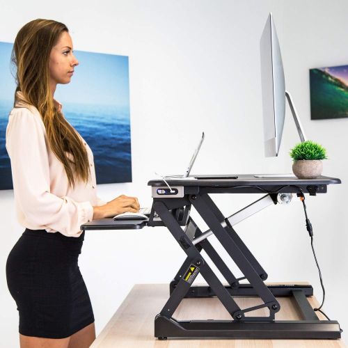  Mount-It! Electric Standing Desk Converter, Motorized Sit Stand Workstation, Ergonomic Height Adjustable Tabletop Desk, Black