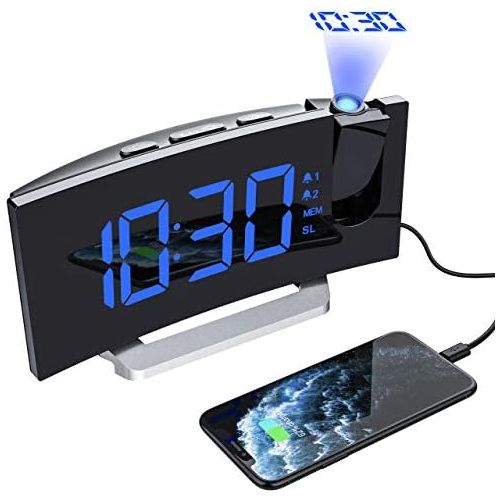  [아마존핫딜][아마존 핫딜] Mpow Projection Alarm Clock, 5 LED Curved-Screen Digital Alarm Clock, 15 FM Radio, Dual Alarm with 4 Alarm Sounds, 6 Dimmer, 12/24 Hour, USB Phone Charger, Projection Clock on Ceil