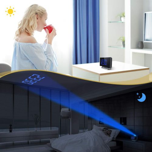  [아마존핫딜][아마존 핫딜] Mpow Projection Alarm Clock, 5 LED Curved-Screen Digital Alarm Clock, 15 FM Radio, Dual Alarm with 4 Alarm Sounds, 6 Dimmer, 12/24 Hour, USB Phone Charger, Projection Clock on Ceil