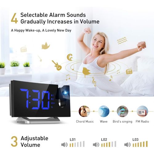  [아마존핫딜][아마존 핫딜] Mpow Projection Alarm Clock, 5 LED Curved-Screen Digital Alarm Clock, 15 FM Radio, Dual Alarm with 4 Alarm Sounds, 6 Dimmer, 12/24 Hour, USB Phone Charger, Projection Clock on Ceil
