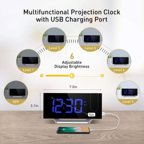  [아마존핫딜][아마존 핫딜] Mpow Projection Alarm Clock, 5 LED Curved-Screen Digital Alarm Clock, 15 FM Radio, Dual Alarm with 4 Alarm Sounds, 6 Dimmer, 12/24 Hour, USB Phone Charger, Projection Clock on Ceil