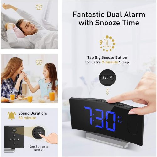  [아마존핫딜][아마존 핫딜] Mpow Projection Alarm Clock, 5 LED Curved-Screen Digital Alarm Clock, 15 FM Radio, Dual Alarm with 4 Alarm Sounds, 6 Dimmer, 12/24 Hour, USB Phone Charger, Projection Clock on Ceil