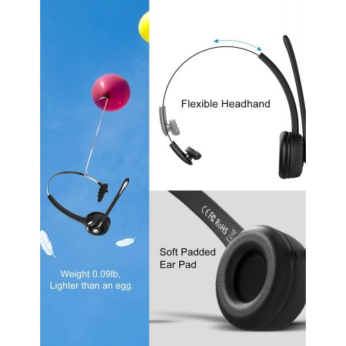  [아마존베스트]Mpow Pro Trucker Bluetooth Headset/Cell Phone Headset with Microphone, Office Wireless Headset, Over the Head Earpiece, On Ear Car Bluetooth Headphones for Cell Phone, Skype, Truck