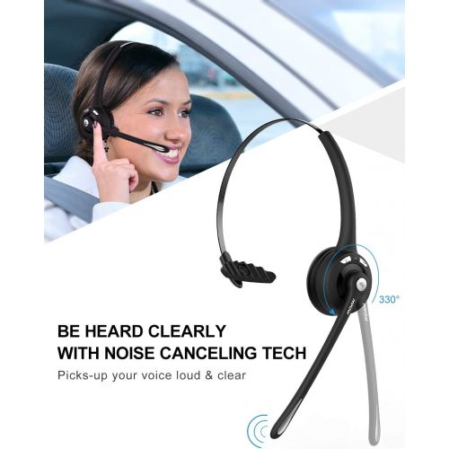  [아마존베스트]Mpow Pro Trucker Bluetooth Headset/Cell Phone Headset with Microphone, Office Wireless Headset, Over the Head Earpiece, On Ear Car Bluetooth Headphones for Cell Phone, Skype, Truck