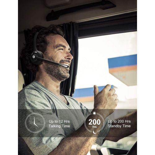  [아마존베스트]Mpow Pro Trucker Bluetooth Headset/Cell Phone Headset with Microphone, Office Wireless Headset, Over the Head Earpiece, On Ear Car Bluetooth Headphones for Cell Phone, Skype, Truck