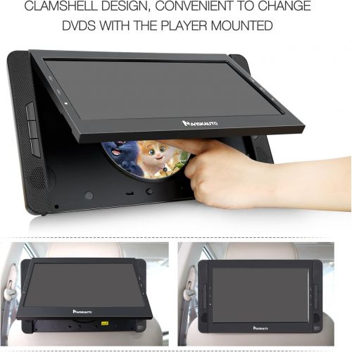  [아마존베스트]NAVISKAUTO Portable DVD Player for Car with 10.1 Dual Screen, 5-Hour Rechargeable Battery and Last Memory Function (Host DVD Player+ Slave Monitor)