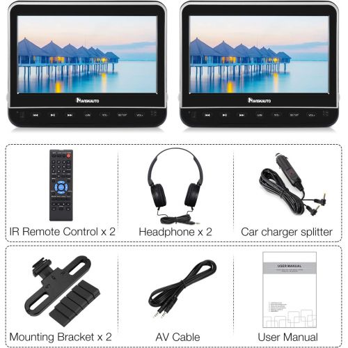  [아마존베스트]NAVISKAUTO 10.1 Dual Car DVD Players with 2 Headphones Support 1080P Video, HDMI Input, Sync Screen, AV Out & in, Resume, Region Free, USB SD (2 x Headrest DVD Players)