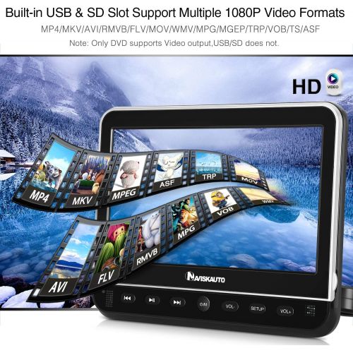  [아마존베스트]NAVISKAUTO 10.1 Dual Car DVD Players with 2 Headphones Support 1080P Video, HDMI Input, Sync Screen, AV Out & in, Resume, Region Free, USB SD (2 x Headrest DVD Players)