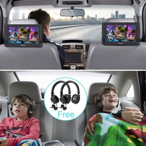  [아마존베스트]NAVISKAUTO 10.1 Dual Screen Portable DVD Player for Car, Headrest Video Player with 5-Hour Rechargeable Battery, Last Memory Function and Two Headphones