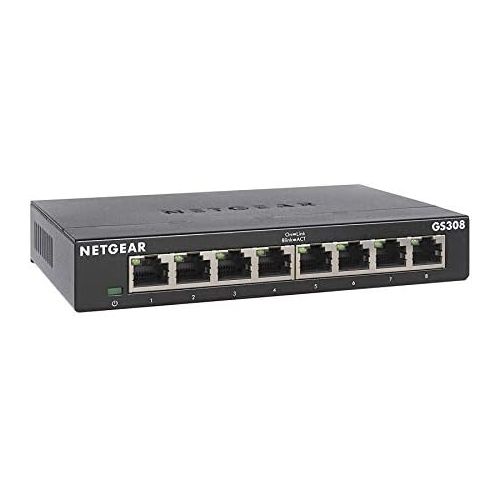  NETGEAR 8-Port Gigabit Ethernet Unmanaged Switch (GS308) - Desktop, Sturdy Metal Fanless Housing