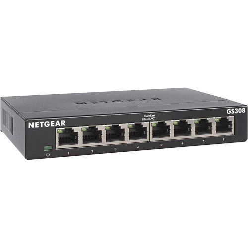  NETGEAR 8-Port Gigabit Ethernet Unmanaged Switch (GS308) - Desktop, Sturdy Metal Fanless Housing