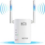 [아마존베스트]NETVIP 300Mbps WiFi Range Extender Signal Booster Wireless High Speed Repeater with External High Gain Antenna, Wall Plug Wifi Blast for 360° Full Signal Coverage, Work with Any Router &