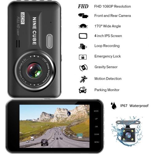  [아마존베스트]Dual Dash Cam Front and Rear, NINE CUBE 1080p HD Driving Recorder,Car DVR Dashboard Camera, 4 IPS Screen, 170° Super Wide Angle, G Sensor, Loop Recording, Parking Monitor, Motion D