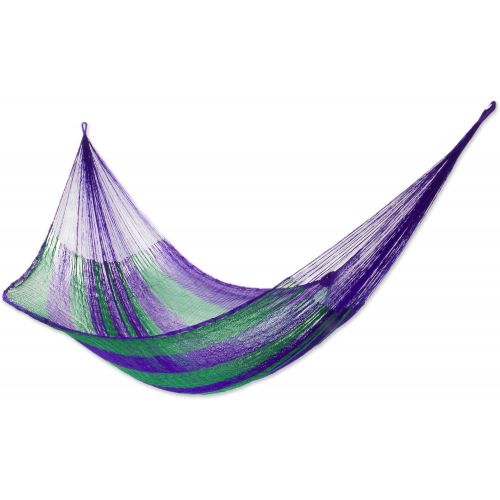  NOVICA Nylon Purple and Green Rope Hammock Green Vineyard (Double)