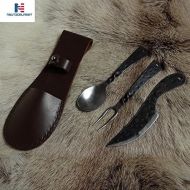 NAUTICALMART Hand Forged Medieval Cutlery Set in Leather Pouch, Ideal for Re-Enactment