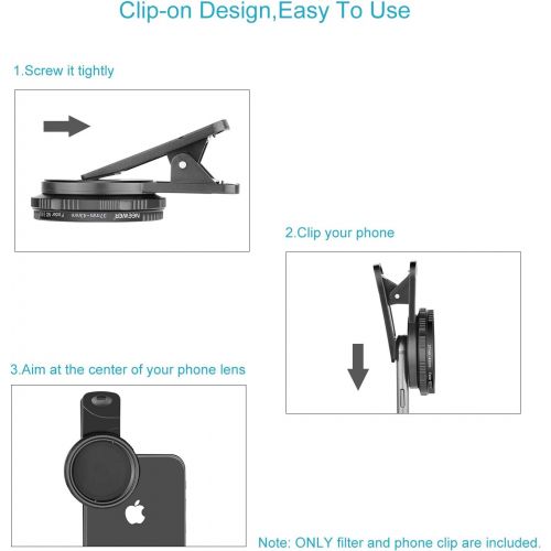 니워 [아마존베스트]Neewer 37mm Clip-on ND 2-400 Cellphone Camera Lens Filter Kit: Adjustable Neutral Density Filter with Phone Clip for iPhone X 8 plus 7 Plus 7 6 6S Plus Samsung HTC Motorola iPad an