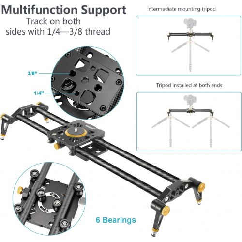 니워 Neewer 39.4 inches100 Centimeters Carbon Fiber Camera Track Slider Video Stabilizer Rail with 6 Bearings for DSLR Camera DV Video Camcorder Film Photography, Load up to 17.5 pound