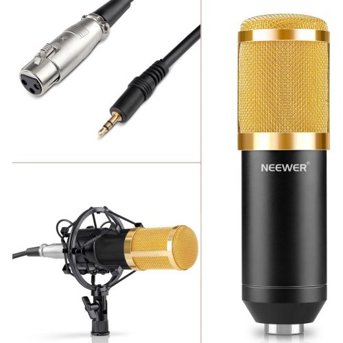 니워 Neewer Microphone & Phantom Power Kit: (1)NW-700 Condenser Microphone+(1)48V Phantom Power+(1)Power Adapter+(1)XLR Audio Cable+(1)Shock Mount+(1)Anti-wind Foam Cap+(1) Microphone P