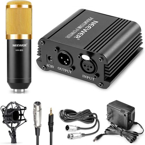 니워 Neewer Microphone & Phantom Power Kit: (1)NW-700 Condenser Microphone+(1)48V Phantom Power+(1)Power Adapter+(1)XLR Audio Cable+(1)Shock Mount+(1)Anti-wind Foam Cap+(1) Microphone P