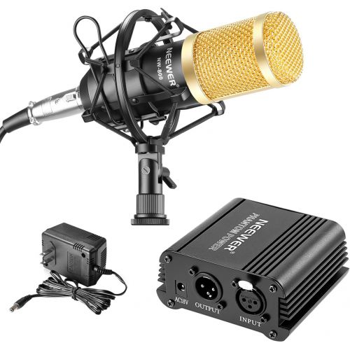 니워 Neewer Microphone & Phantom Power Kit: (1)NW-700 Condenser Microphone+(1)48V Phantom Power+(1)Power Adapter+(1)XLR Audio Cable+(1)Shock Mount+(1)Anti-wind Foam Cap+(1) Microphone P