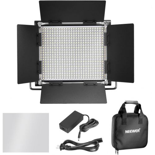 니워 Neewer 2 Packs Professional Metal Bi-Color Dimmable 660 LED Video Light for Studio,YouTube,Product Photography,Video Shooting,Durable Metal Frame,with U Bracket and Barndoor,3200-5