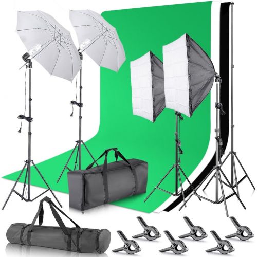 니워 Neewer 2.6M x 3M8.5ft x 10ft Background Support System and 800W 5500K Umbrellas Softbox Continuous Lighting Kit for Photo Studio Product,Portrait and Video Shoot Photography