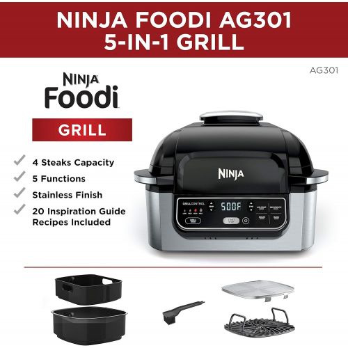 닌자 Ninja Foodi 5-in-1 4-qt. Air Fryer, Roast, Bake, Dehydrate Indoor Electric Grill (AG301), 10 x 10, Black and Silver