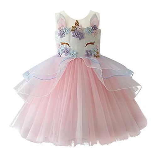  Visit the OBEEII Store Baby Kid Girl Unicorn Costume Flower Tutu Tulle Dress Princess Pageant Party Cosplay Fancy Dress Up Evening Gown