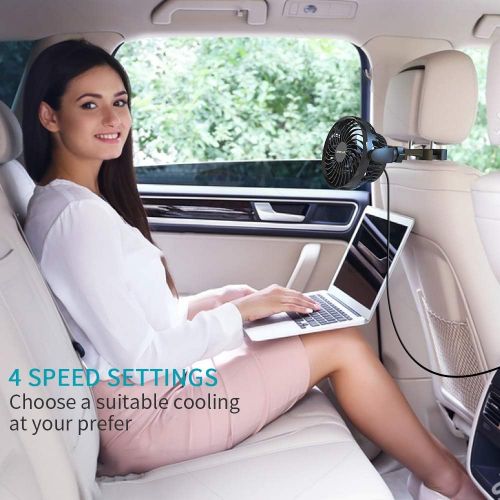  [아마존베스트]OPOLAR Car Fan with Strong Clamp, Car Rear Seat Passenger Baby Pet Driver USB Electric Fans, Rotatable Car Seat Headrest Clip on Fan, 4 Speeds Cooling Air for SUV RV Boat Auto Vehi